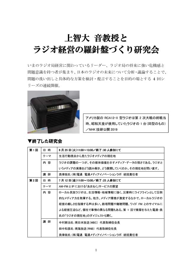 上智大 音教授と
ラジオ経営の羅針盤づくり研究会~4回シリーズ1